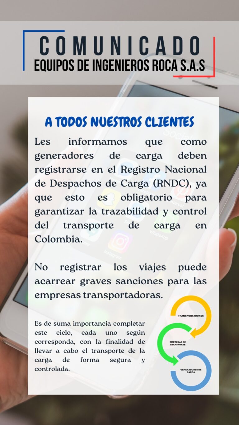 OBLIGATORIO Registro Nacional de Despachos de Carga (RNDC).